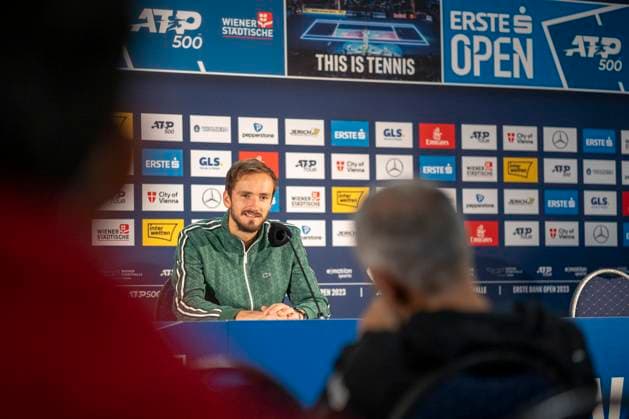 Vienna, Austria October 25, 2023 Press conference with Daniil Sergeyevich Medvedev, last years 2022 ATP World Tour winner, Erste Bank Open at Wiener Stadthalle.