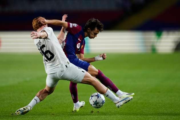 FC Barcelona, Barca v FC Shakhtar Donetsk: Group H - UEFA Champions League 2023 24 Joao Felix second striker of Barcelona and Portugal and Yukhym Konoplya Right-Back of Shakhtar Donetsk and Ukraine compete for the ball during the UEFA Champions League match between FC Barcelona and FC Shakhtar Donetsk at Estadi Olimpic Lluis Companys on October 25, 2023 in Barcelona, Spain. Barcelona Spain  Copyright: xJosexBretonx originalFilename:breton-fcbarcel231025_npxCR.jpg