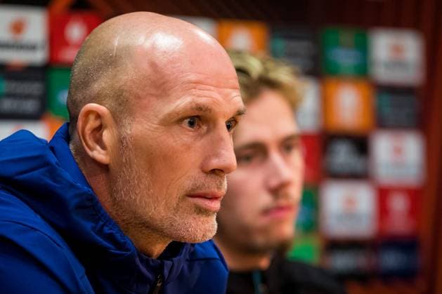 Head Coach Philippe Clement, left, and midfielder Todd Cantwell of Rangers FC (Glasgow) soccer team give the press conference, PK, Pressekonferenz prior to the UEFA Europa League, Group C, 3rd round, match AC Sparta Praha vs Rangers FC, in Prague, Czech Republic, October 25, 2023. (CTKxPhoto JaroslavxSvoboda) CTKPhotoP2023102508225 CTKPhotoP2023102508225