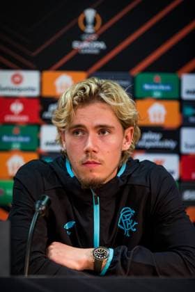Midfielder Todd Cantwell of Rangers FC (Glasgow) soccer team speaks during the press conference, PK, Pressekonferenz prior to the UEFA Europa League, Group C, 3rd round, match AC Sparta Praha vs Rangers FC, in Prague, Czech Republic, October 25, 2023. (CTKxPhoto JaroslavxSvoboda) CTKPhotoP2023102508227  CTKPhotoP2023102508227