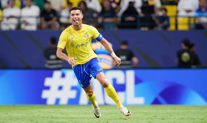 AFC Champions League 2023-24 MD3 Cristiano Ronaldo of Al-Nassr FC in action with his tongue out during the Match Day 3 of the AFC Champions League 2023-24 Group E between Al-Nassr FC (KSA) and Al Duhail SC (QAT) at Al Awwal Park on October 24, 2023 in Riyadh, Saudi Arabia. Riyadh Al Awwal Park Saudi Arabia  Copyright: xVictorxFrailex 2023.10.24_PSI03253.GS.MD3_VFR_5819