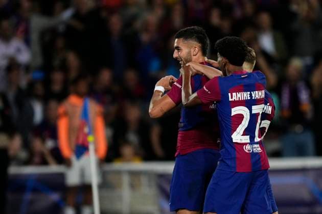 FC Barcelona, Barca v FC Shakhtar Donetsk: Group H - UEFA Champions League 2023 24 Ferran Torres left winger of Barcelona and Spain celebrates after scoring his sides first goal during the UEFA Champions League match between FC Barcelona and FC Shakhtar Donetsk at Estadi Olimpic Lluis Companys on October 25, 2023 in Barcelona, Spain. Barcelona Spain  Copyright: xJosexBretonx originalFilename:breton-fcbarcel231025_npX8Q.jpg