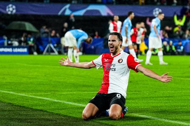UEFA Champions League: Feyenoord v SS Lazio Rotterdam - Ramiz Zerrouki of Feyenoord celebrates the 2-0 during the 3rd leg of the UEFA Champions League group stage between Feyenoord v SS Lazio at Stadion Feijenoord De Kuip on 25 October 2023 in Rotterdam, The Netherlands. Copyright: xYannickxVerhoevenx
