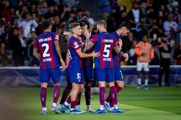 October 25, 2023, BARCELONA, BARCELONA, SPAIN: Ferran Torres of FC Barcelona, Barca celebrates a goal during the UEFA Champions League, Group H, football match played between FC Barcelona and Shakhtar Donetsk at Estadio Olimpico de Montjuic on October 25, 2023, in Barcelona, Spain. BARCELONA SPAIN - ZUMAa181 20231025_zaa_a181_023 Copyright: xMarcxGrauperaxAlomax