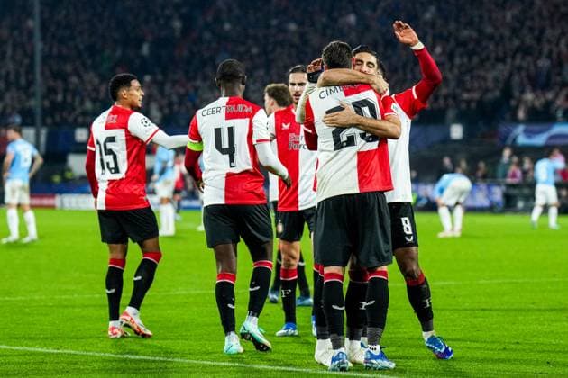 UEFA Champions League: Feyenoord v SS Lazio Rotterdam - Santiago Gimenez of Feyenoord celebrates the 3-0 during the 3rd leg of the UEFA Champions League group stage between Feyenoord v SS Lazio at Stadion Feijenoord De Kuip on 25 October 2023 in Rotterdam, The Netherlands. Copyright: xYannickxVerhoevenx
