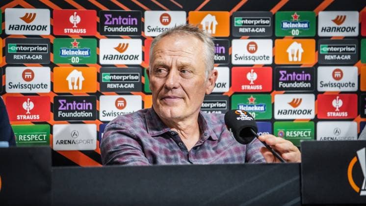25 10 2023 Topola, Serbia, Europe SC Freiburg pre-match press conference against TSC Backa Topola with head coach Christian Streich and Philipp Lienhart 3 SC Freiburg UEFA Europa League 2023 2024 TSC Arena Backa Topola