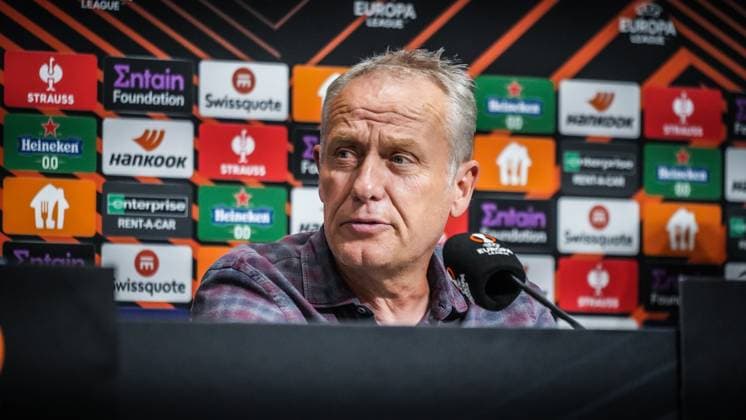 25 10 2023 Topola, Serbia, Europe SC Freiburg pre-match press conference against TSC Backa Topola with head coach Christian Streich and Philipp Lienhart 3 SC Freiburg UEFA Europa League 2023 2024 TSC Arena Backa Topola