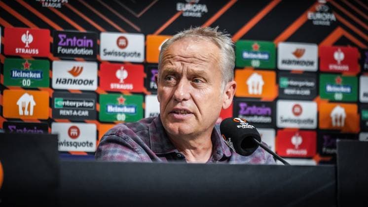 25 10 2023 Topola, Serbia, Europe SC Freiburg pre-match press conference against TSC Backa Topola with head coach Christian Streich and Philipp Lienhart 3 SC Freiburg UEFA Europa League 2023 2024 TSC Arena Backa Topola