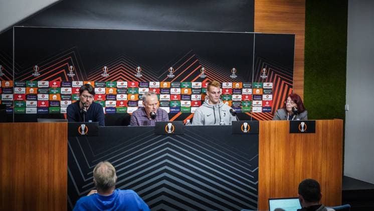 25 10 2023 Topola, Serbia, Europe SC Freiburg pre-match press conference against TSC Backa Topola with head coach Christian Streich and Philipp Lienhart 3 SC Freiburg UEFA Europa League 2023 2024 TSC Arena Backa Topola
