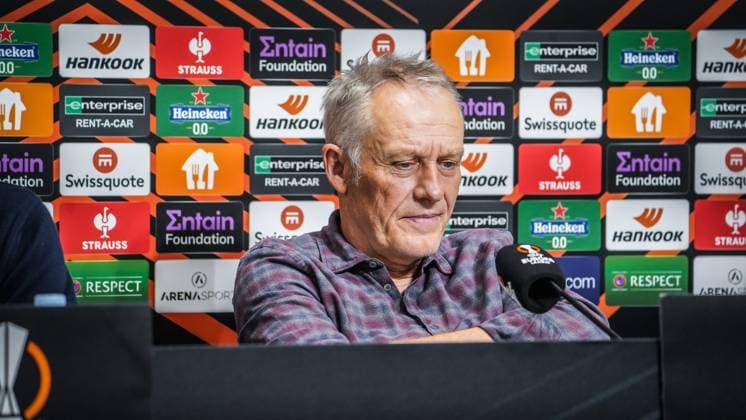 25 10 2023 Topola, Serbia, Europe SC Freiburg pre-match press conference against TSC Backa Topola with head coach Christian Streich and Philipp Lienhart 3 SC Freiburg UEFA Europa League 2023 2024 TSC Arena Backa Topola