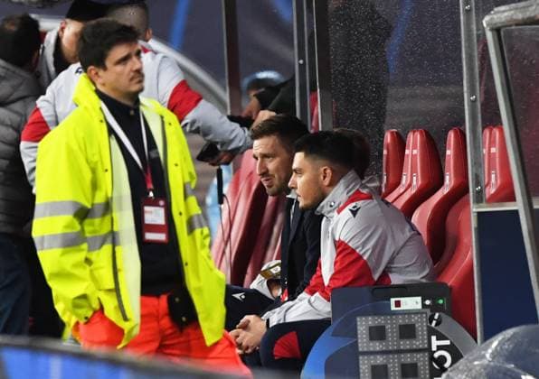 Football, Men, 2023 2024 season, UEFA Champions League Group G, Matchday 3 , RB Leipzig FK Red Star Belgrade, Marko Marin center, Technical Director, Red Star Belgrade on the bench, 25 10 2023, Copyright: xSebastianxRäppold MatthiasxKochx