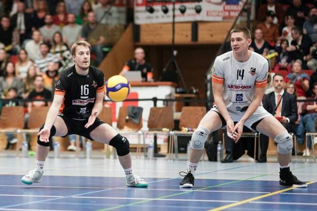 Volleyball, CEV Challenge Cup 25 10 2023, Volleyball, Centre Sportif Lorentzweiler, Bertrange, Luxembourg, CEV Challenge Cup, VC Lorentzweiler LUX Steaua Bucharest, Steaua Bukaresti RO vl Philippe Glesener VC Lorentweiler 16