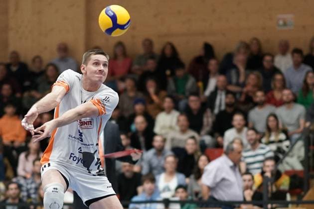 Volleyball, CEV Challenge Cup 25 10 2023, Volleyball, Centre Sportif Lorentzweiler, Bertrange, Luxembourg, CEV Challenge Cup, VC Lorentzweiler LUX Steaua Bucharest, Steaua Bucharesti RO vl Chris Zuidberg VC Lorentweiler 14