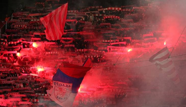 25 10 2023, Football UEFA Champions League 2023 2024, Group G, Matchday 3, RB Leipzig FK Red Star Belgrade, at Red Bull Arena Leipzig Pyroim guest fan hole of Red Star Belgrade DFL and DFB regulations prohibit any use of photographs as image sequences and or quasi video