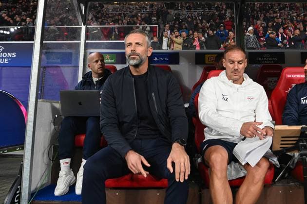 Football, Men, Season 2023 2024, UEFA Champions League Group G, Matchday 3 , RB Leipzig FK Red Star Belgrade, f l Coach Marco Rose RB Leipzig and Co Coach Alexander Zickler RB Leipzig , 25 10 2023, Copyright: xSebastianxRäppold MatthiasxKochx