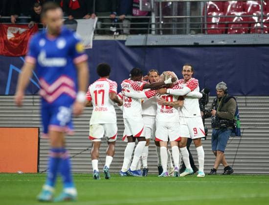 25 10 2023, Football UEFA Champions League 2023 2024, Group G, Matchday 3, RB Leipzig FK Red Star Belgrade, at Red Bull Arena Leipzig Cheering RB Leipzig to score 1 0 DFL and DFB regulations prohibit any use of photographs as image sequences and or quasi video