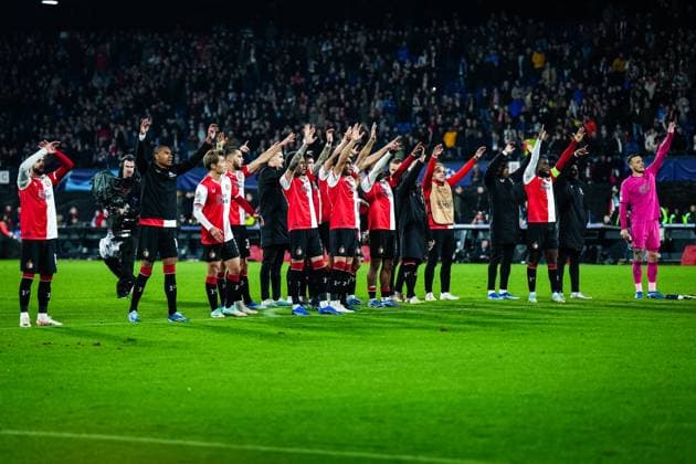 UEFA Champions League: Feyenoord v SS Lazio Rotterdam - Feyenoord celebrating the win against Lazio during the 3rd leg of the UEFA Champions League group stage between Feyenoord v SS Lazio at Stadion Feijenoord De Kuip on 25 October 2023 in Rotterdam, The Netherlands. Copyright: xYannickxVerhoevenx