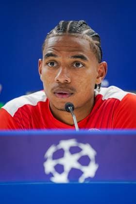 ROTTERDAM, 25-10-2023 Stadium Feijenoord De Kuip, Uefa Champions league Football season 2023 2024 Match between Feyenoord and S.S. Lazio , Feyenoord player Calvin Stengs during the press conference, PK, Pressekonferenz Feyenoord - Lazio  x22895631x Copyright: