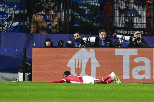 Antwerp s Alhassan Yusuf Abdullahi celebrates after scoring during a soccer game between Belgian Royal Antwerp FC and Portuguese FC Porto, Wednesday 25 October 2023 in Antwerp, on day three of the Champions League group stage, in the group H. TOM GOYVAERTS TomxGoyvaerts  x78525192x