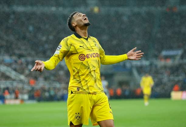 Newcastle United FC v Borussia Dortmund: Group F - UEFA Champions League 2023 24 Felix Nmecha of Borussia Dortmund celebrates 1st goal during the UEFA Champions League match between Newcastle United FC and Borussia Dortmund at St. James Park on October 25, 2023 in Newcastle Upon Tyne, England. Newcastle St. James Park England United Kingdom Copyright: xRichardxSellers Sportsphoto APLx 13958498