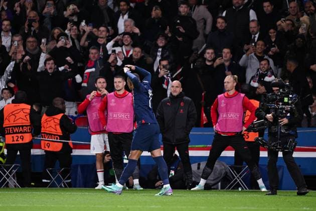 Attitude - Joie de Kylian Mbappe ( 7 - PSG ) - FOOTBALL : Paris Saint Germain vs Milan - Ligue des Champions - 25 10 2023 FedericoPestellini Panoramic 