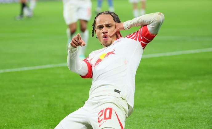 RB Leipzig Red Star Belgrade Champions League Leipzig, 25 10 2023, Red Bull Arena, Football , UEFA Champions League, Group G , Matchday 3, RB Leipzig vs Red Star Belgrade , In picture Goal for RB Leipzig Xavi Simons 20, RB Leipzig scores 2 0 and cheers , Photo intended for editorial use only , UEFA regulations prohibit any use of photographs as image sequences and or quasi video ,