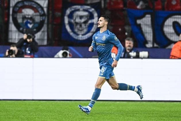 Porto s Stephen Eustaquio scores a goal during a soccer game between Belgian Royal Antwerp FC and Portuguese FC Porto, Wednesday 25 October 2023 in Antwerp, on day three of the Champions League group stage, in the group H. TOM GOYVAERTS TomxGoyvaerts  x78528023x