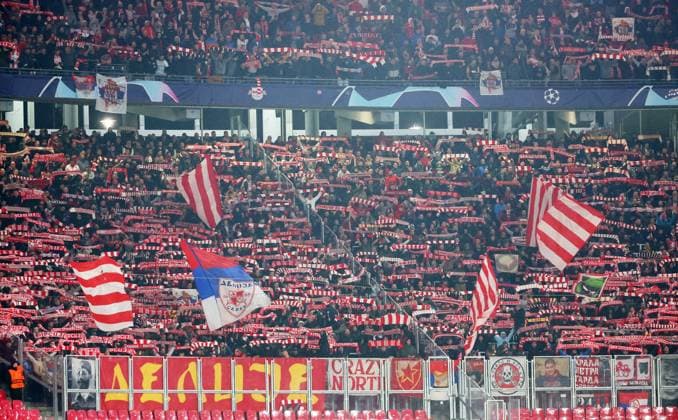 RB Leipzig Red Star Belgrade Champions League Leipzig, 25 10 2023, Red Bull Arena, Football , UEFA Champions League, Group G , Matchday 3, RB Leipzig vs Red Star Belgrade , In picture fans of Red Star Belgrade , Photo intended for editorial use only , UEFA regulations prohibit any use of photographs as image sequences and or quasi video ,