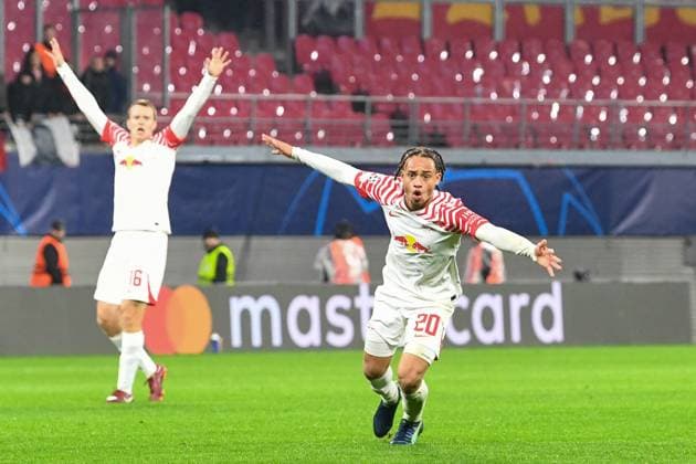 Football, Men, 2023 2024 season, UEFA Champions League Group G, Matchday 3 , RB Leipzig FK Red Star Belgrade, v l Xavi Simons RB Leipzig goal celebration, cheers after scoring 2 0, 25 10 2023, Copyright: xSebastianxRäppold MatthiasxKochx