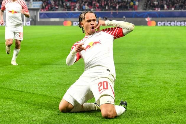 Football, Men, 2023 2024 season, UEFA Champions League Group G, Matchday 3 , RB Leipzig FK Red Star Belgrade, v l Xavi Simons RB Leipzig goal celebration, cheers after scoring 2 0, 25 10 2023, Copyright: xSebastianxRäppold MatthiasxKochx