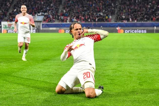 Football, Men, 2023 2024 season, UEFA Champions League Group G, Matchday 3 , RB Leipzig FK Red Star Belgrade, v l Xavi Simons RB Leipzig goal celebration, cheers after scoring 2 0, 25 10 2023, Copyright: xSebastianxRäppold MatthiasxKochx