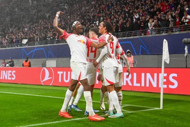 Football, Men, 2023 2024 season, UEFA Champions League Group G, Matchday 3 , RB Leipzig FK Red Star Belgrade, v l Xavi Simons RB Leipzig goal celebration, cheers after scoring 2 0, 25 10 2023, Copyright: xSebastianxRäppold MatthiasxKochx