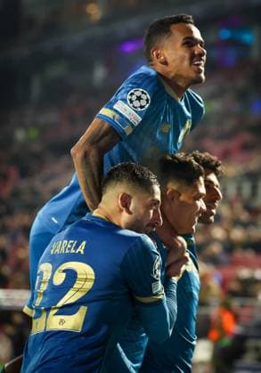 Porto s Evanilson celebrates after scoring during a soccer game between Belgian Royal Antwerp FC and Portuguese FC Porto, Wednesday 25 October 2023 in Antwerp, on day three of the Champions League group stage, in the group H. VIRGINIExLEFOUR  x78528144x