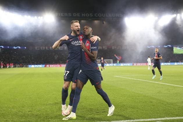 Joie - But de Randal Kolo Muani (PSG) - Milan Skriniar (PSG) FOOTBALL : Paris Saint Germain Vs Milan AC - Ligue des Champions - 25 10 2023 MichaelBaucher Panoramic 