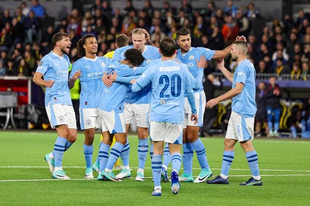 BSC Young Boys v Manchester City Champions League 25 10 2023. Goal 1-3 Erling Haaland (9) of Manchester City scores a goal and celebrates during the Champions League match between BSC Young Boys and Manchester City at Stade de Suisse, Wankdorf, Switzerland on 25 October 2023. Editorial use only , Copyright: xNigelxKeenex PSI-18264-0033