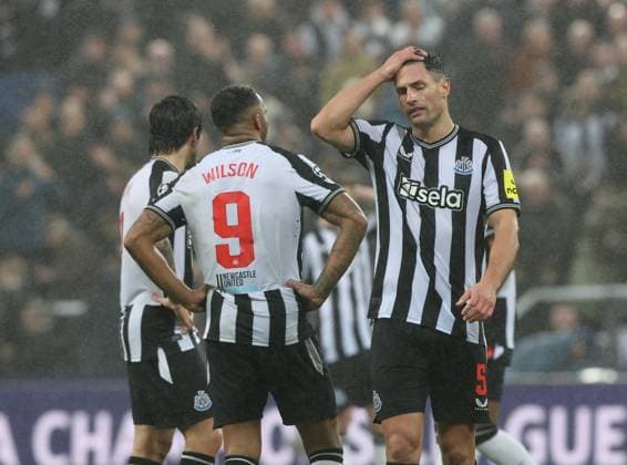 Newcastle Upon Tyne, England, 25th October 2023. Fabian Schar of Newcastle United reacts after the UEFA Champions League match at St. James Park, Newcastle Upon Tyne. Picture credit should read: Nigel Roddis Sportimage EDITORIAL USE ONLY. No use with unauthorised audio, video, data, fixture lists, club league logos or live services. Online in-match use limited to 120 images, no video emulation. No use in betting, games or single club league player publications. SPI-2675-0016