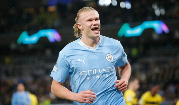 Young Boys Manchester City goal celebration Erling Haaland Manchester City 25 10 2023 Wankdorf Stadion Bern , SWITZERLAND, season 2023 2024 men football UEFA Champions League BSC Young Boys Bern Manchester City goal celebration Erling Haaland Manchester City after his goal to 1 2 by penalty kick