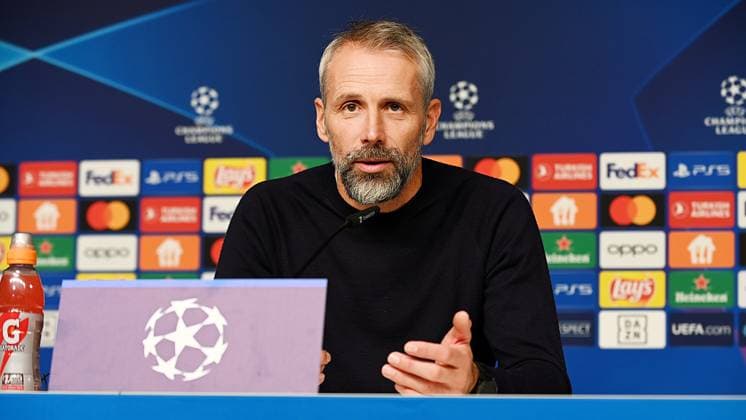Soccer UEFA Champions League, 2023 2024 season, group stage, group G, matchday 3, RB Leipzig vs Red Star Belgrade Sportsko drustvo Crvena zvezda 3 1 1 0 25 10 2023 Marco Rose coach RB Leipzig during the press conference after the match RB Leipzig vs Red Star Belgrade Sportsko drustvo Crvena zvezda 25 10 2023 Leipzig Saxony Germany Red Bull Arena