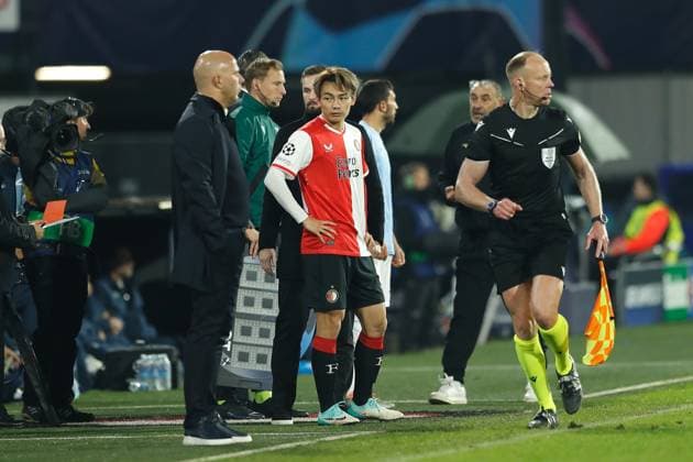 Ayase Ueda (Feyenoord), OCTOBER 25, 2023 - Football Soccer : UEFA Champions League Group stage Group E match between Feyenoor 3-1 SS Lazio at the Stadion Feijenoord De Kuip in Rotterdam, Netherlands. Noxthirdxpartyxsales  (233660556)