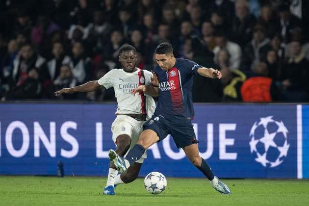 Champions League - PSG v AC Milan Achraf Hakimi during the UEFA Champions League Group F football match between Paris Saint-Germain (PSG) and AC Milan at the Parc de Princes in Paris, France on October 25, 2023. Photo by Eliot Blondet ABACAPRESS.COM Paris France  Copyright: xBlondetxEliot ABACAx 873272_068 BlondetxEliot ABACAx 873272_068
