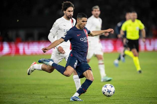 Champions League - PSG v AC Milan Achraf Hakimi during the UEFA Champions League Group F football match between Paris Saint-Germain (PSG) and AC Milan at the Parc de Princes in Paris, France on October 25, 2023. Photo by Eliot Blondet ABACAPRESS.COM Paris France  Copyright: xBlondetxEliot ABACAx 873272_117 BlondetxEliot ABACAx 873272_117