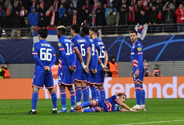 Football, Men, 2023 2024 season, UEFA Champions League Group G, Matchday 3 , RB Leipzig FK Red Star Belgrade, Serbian Wall, 25 10 2023, Copyright: xSebastianxRäppold MatthiasxKochx