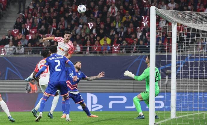 RB Leipzig Red Star Belgrade Champions League Leipzig, 25 10 2023, Red Bull Arena, Champions League, Group G, Matchday 3 , RB LEIPZIG vs RED STAR BELGRAD 3 1 1 0 , Pictured Christoph Baumgartner 14, RB Leipzig , header , Picture Point