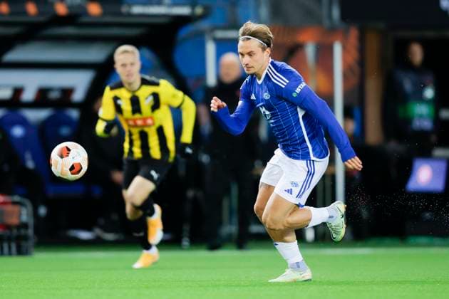 Europa League i fotball 2023: Molde - BK H?cken Molde 20231026. Hjemmelagets Fredrik Gulbrandsen t.h. i aksjon i Europa League kampen i fotball mellom Molde og BK H?cken pa Aker Stadion. Foto: Svein Ove Ekornesvag NTB Molde Norge EDITORIAL USE ONLY. RESTRICTED USE FOR BETTING COMPANIES Ref:_SPO2JuyY8g_rPw.jpg  Copyright: xSveinxOvexEkornesvagx xNTBx