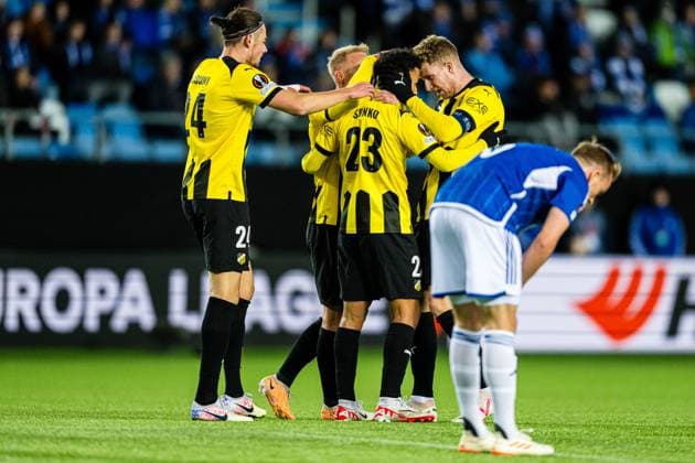 231026 Momodou Lamin Sonko of Häcken celebrates after scoring the 1 1 goal during the UEFA Europa League football match between Molde and Häcken on October 26, 2023 in Molde Photo Marius Simensen BILDBYRAN Cop 238 bbeng football fotboll fotboll häcken jubel molde uefa uefa europa league  Copyright: MARIUSxSIMENSEN BB231026BB540