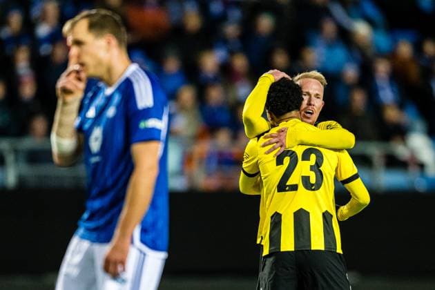 231026 Momodou Lamin Sonko of Häcken celebrates after scoring the 1 1 goal during the UEFA Europa League football match between Molde and Häcken on October 26, 2023 in Molde Photo Marius Simensen BILDBYRAN Cop 238 bbeng football fotboll fotboll häcken jubel molde uefa uefa europa league  Copyright: MARIUSxSIMENSEN BB231026BB549