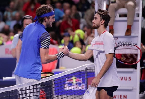 TENNIS - ATP, Tennis Herren Erste Bank Open VIENNA,AUSTRIA,26.OCT.23 - TENNIS - ATP World Tour, Erste Bank Open. Image shows Stefanos Tsitsipas (GRE) and Tomas Machac (CZE).  GEPAxpictures xWalterxLuger