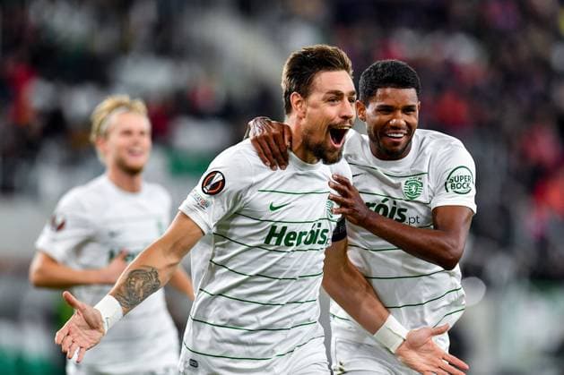 SOSNOWIEC, POLAND - OCTOBER 26: Sebastian Coates of Sporting CP celebrates after scoring goal during UEFA Europa League Matchday 3 group stage match between Rakow Czestochowa and Sporting CP at Zaglebiowski Park Sportowy on October 26, 2023 in Sosnowiec, Rakow Czestochowa v Sporting CP Copyright: xMateuszxSobczakx