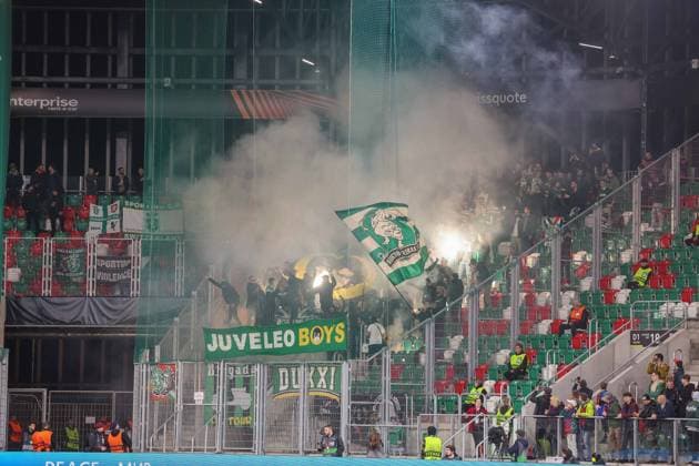 SOSNOWIEC 26.10.2023 MECZ LIGA EUROPY GRUPA D RAKOW CZESTOCHOWA - SPORTING LIZBONA SPORTING CP EUROPA LEAGUE GROUP D SEASON 2023 24 RAKOW CZESTOCHOWA - SPORTING LIZBONA KIBICE SPORTING FOT. MICHAL CHWIEDUK FOKUSMEDIA.COM.PL NEWSPIX.PL --- Newspix.pl POLAND OUT!  231026CHW017