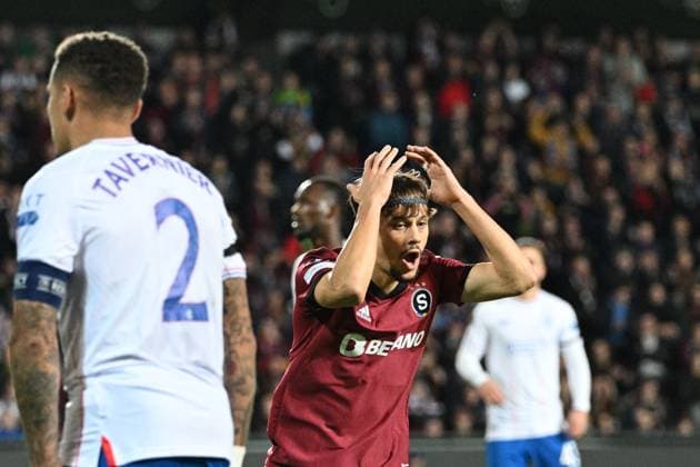 Disappointed Veljko Birmancevic of Sparta in action during the Sparta Praha vs Glasgow Rangers, third round match of football European League, Group C in Prague, Czech Republic, October 26, 2023. (CTKxPhoto MichalxKamaryt) CTKPhotoP2023102608280  CTKPhotoP2023102608280